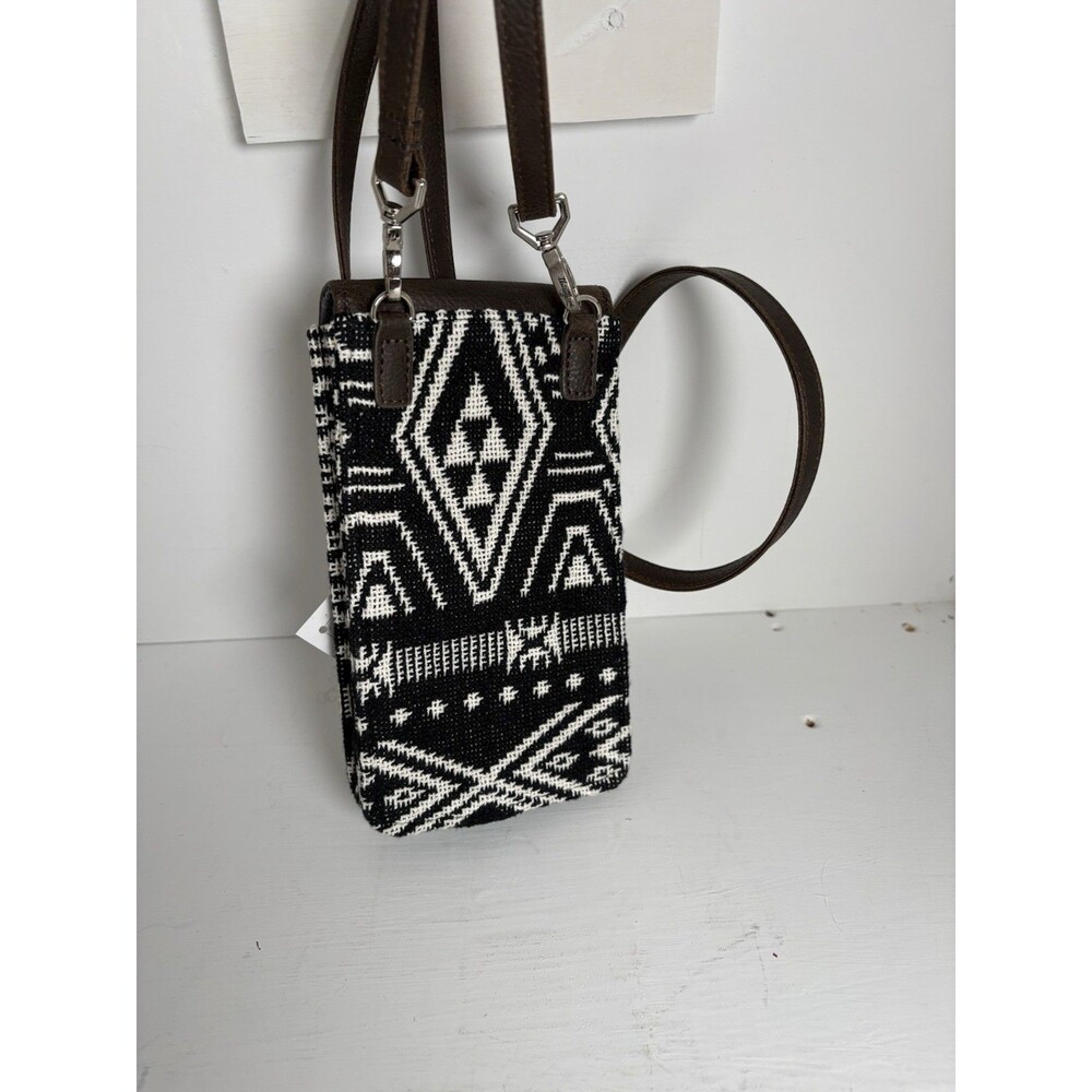 Crossbody Wallet Purse woven black & white leather South American pattern NEW